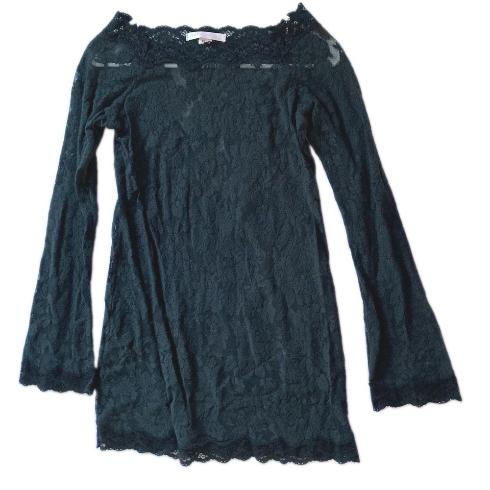 Vtg Victoria's Secret Gown Women L Blk Lace Floral Long Sleeve Chemise Sleepwear